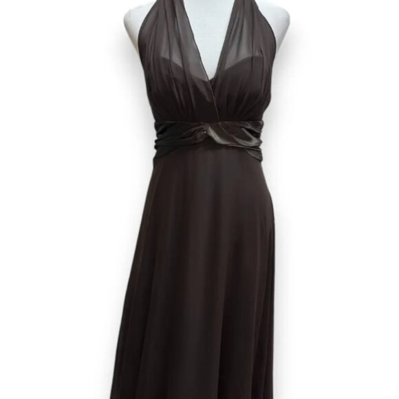 Connected dark chocolate brown halter vneck dress - Picture 1 of 8